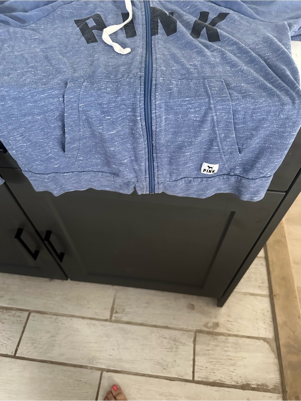 PINK Victoria's Secret Heather Blue Zip-Up Hoodie with Pouch Pockets